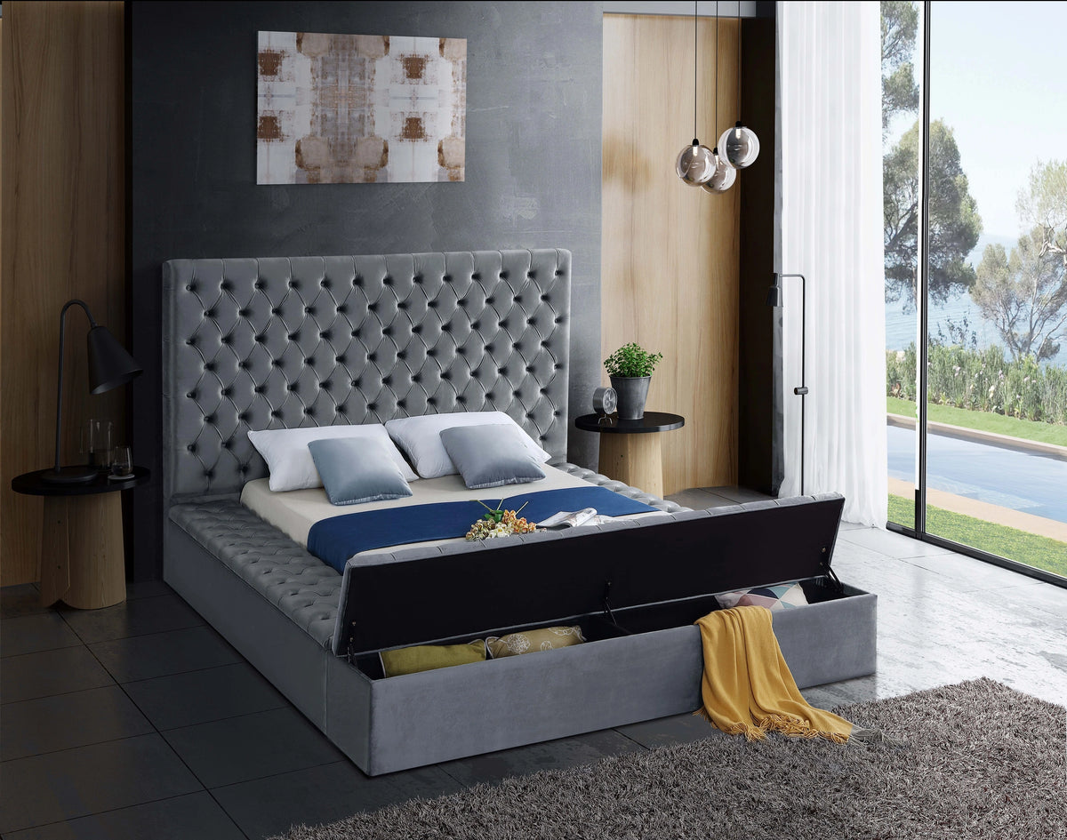 Bliss Grey Velvet Full Bed (3 Boxes)