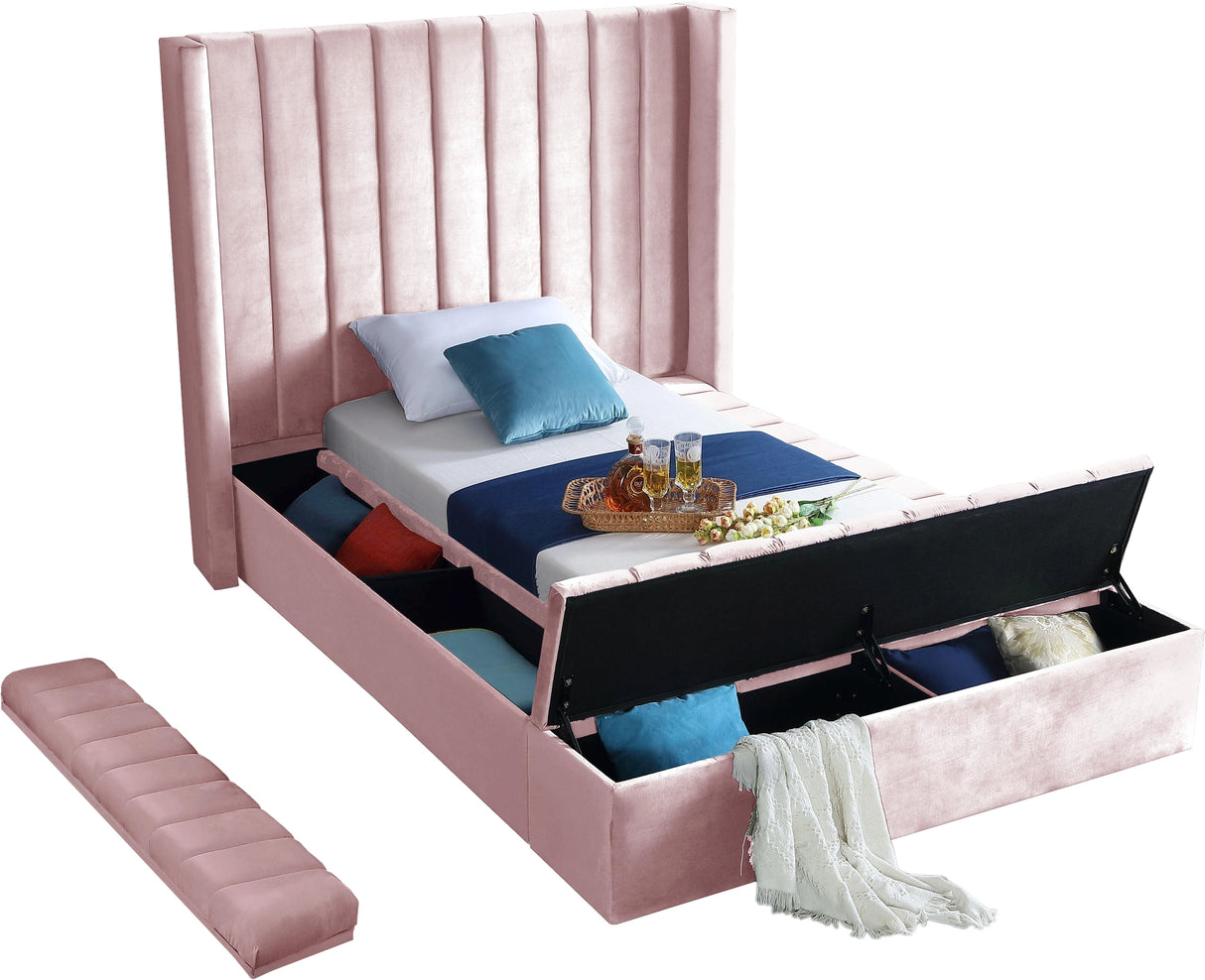 Kiki Pink Velvet Twin Bed (3 Boxes)