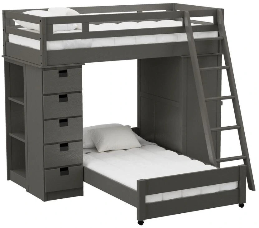Elements International Cali Kids Twin Over Twin Super Loft Bed and Ladder with Desk and Storage in Sleek Gray image
