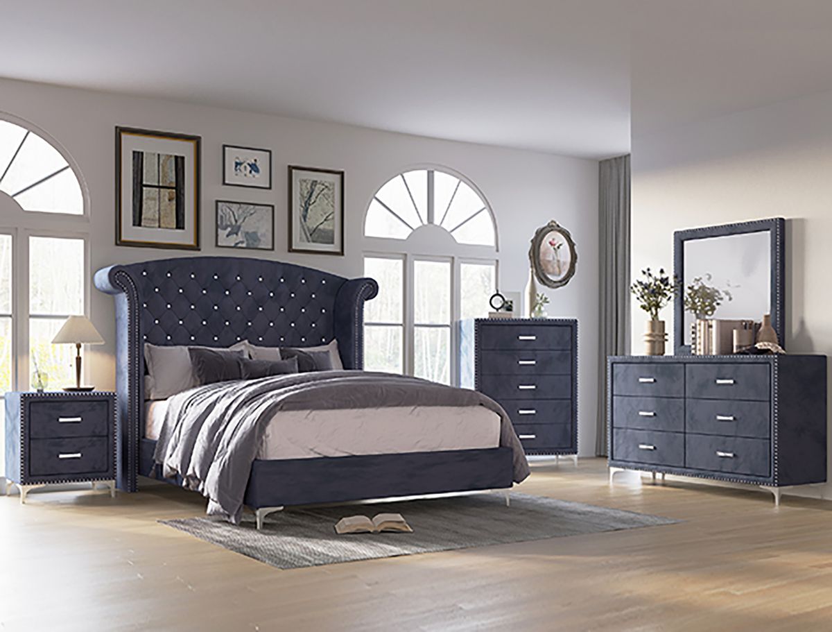 Crown Mark Furniture Lucinda King Upholstered Panel Bed in Gray B9260-K