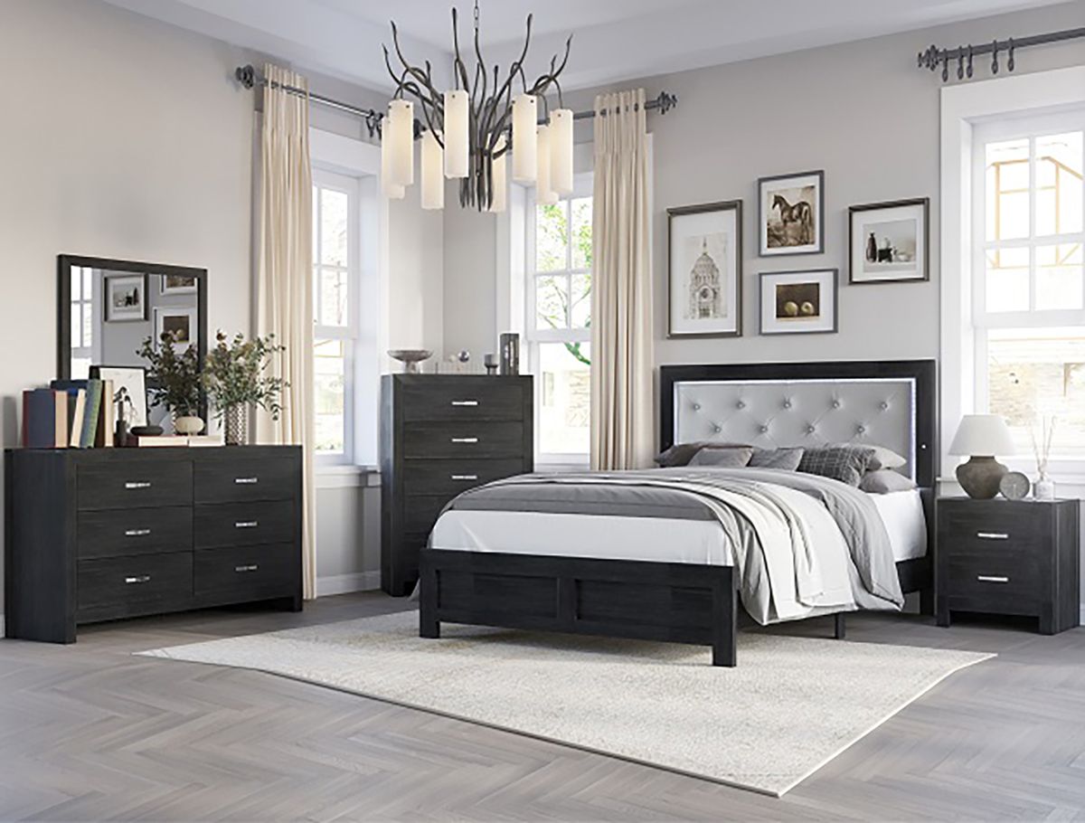 Crown Mark Furniture Jaylen King Upholstered Panel Bed in Black