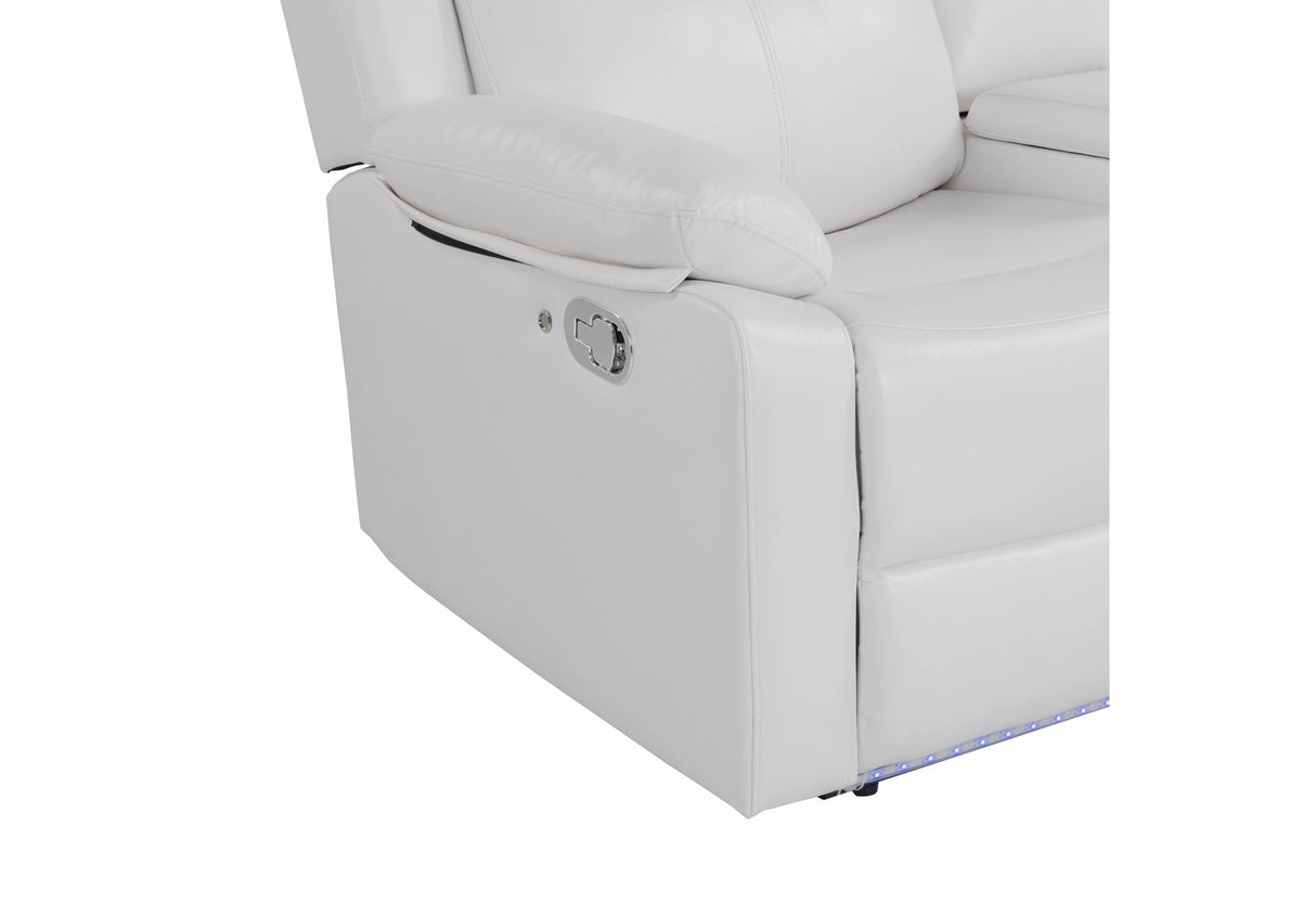 U6026 Blanche White Rec Sofa/Console Rec Loveseat with LED and Speaker