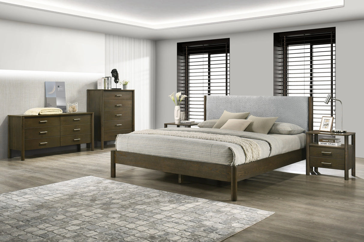 Carolina - Modern Grey Fabric + Wenge Bed