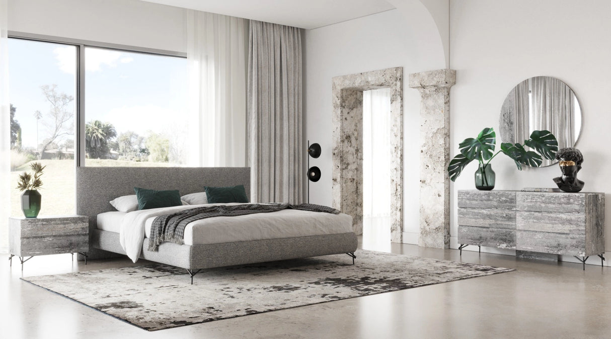 Aria - Italian Modern Grey Fabric Bed