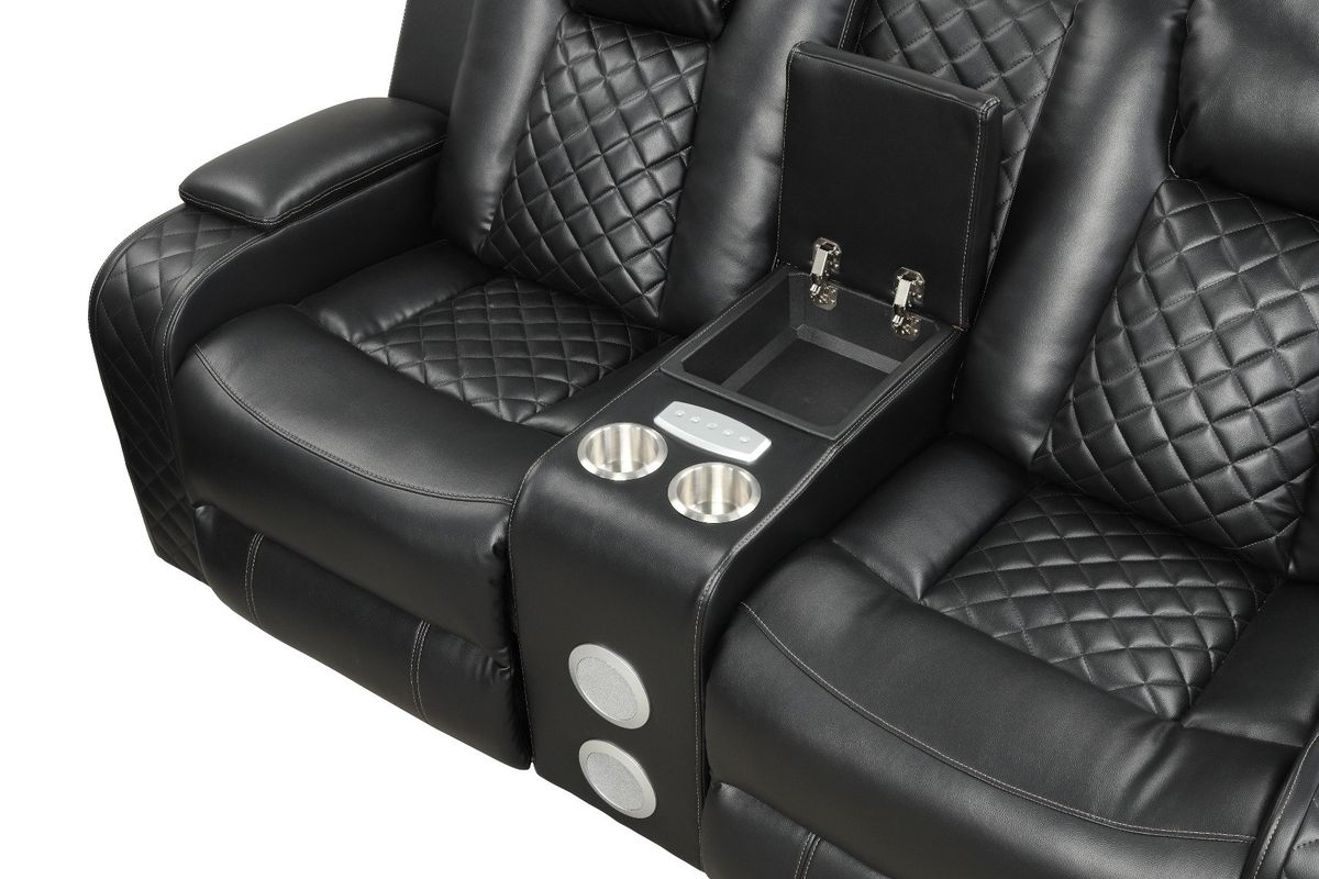 Galaxy Home Benz LED & Power Reclining Loveseat in Black - galleria furniture outlet
