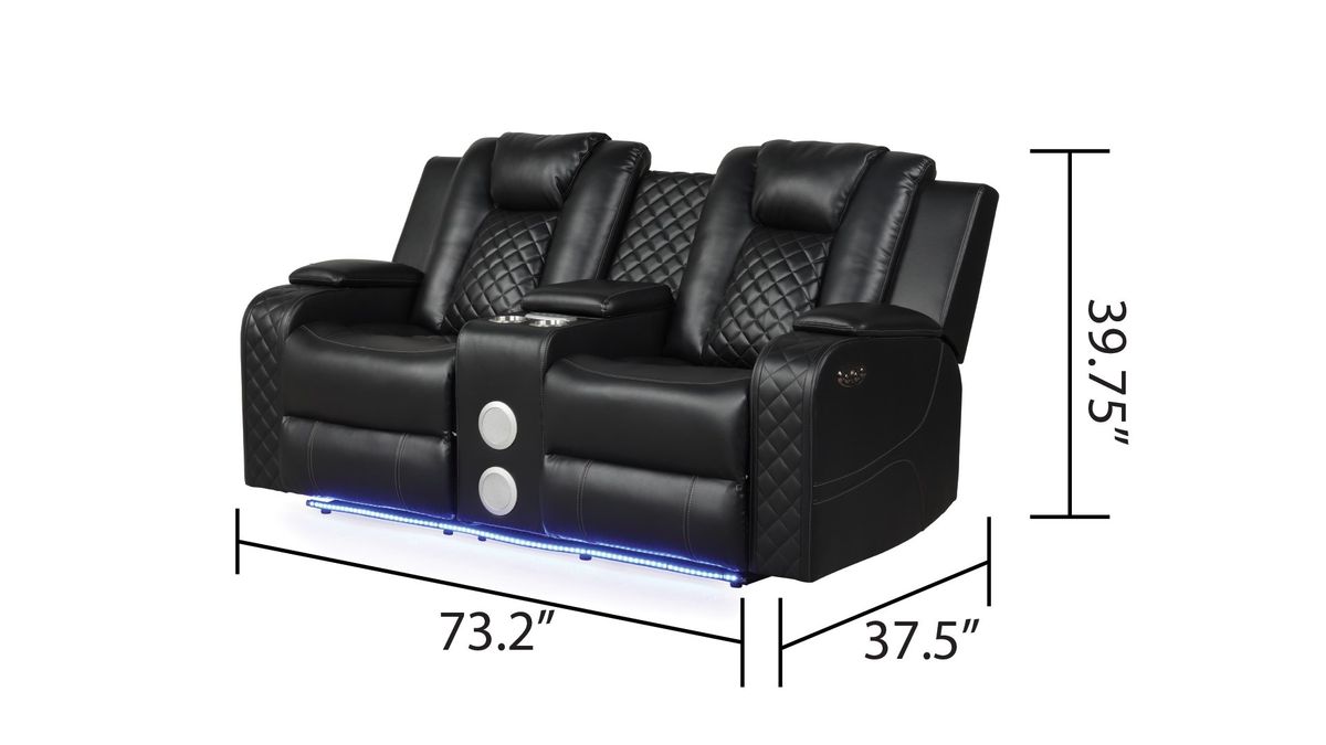 Galaxy Home Benz LED & Power Reclining Loveseat in Black - galleria furniture outlet