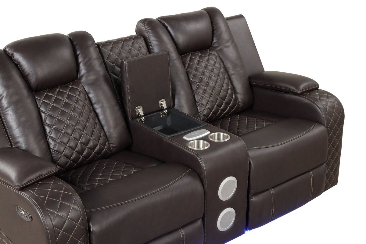Galaxy Home Benz LED & Power Reclining Loveseat in Brown