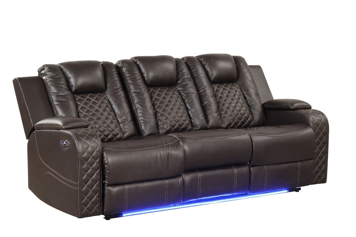 Galaxy Home Benz LED & Power Reclining Sofa in Brown - galleria furniture outlet