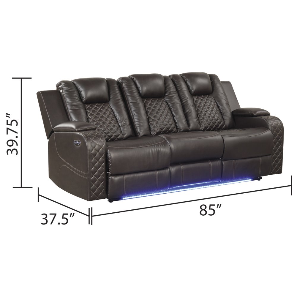 Galaxy Home Benz LED & Power Reclining Sofa in Brown - galleria furniture outlet