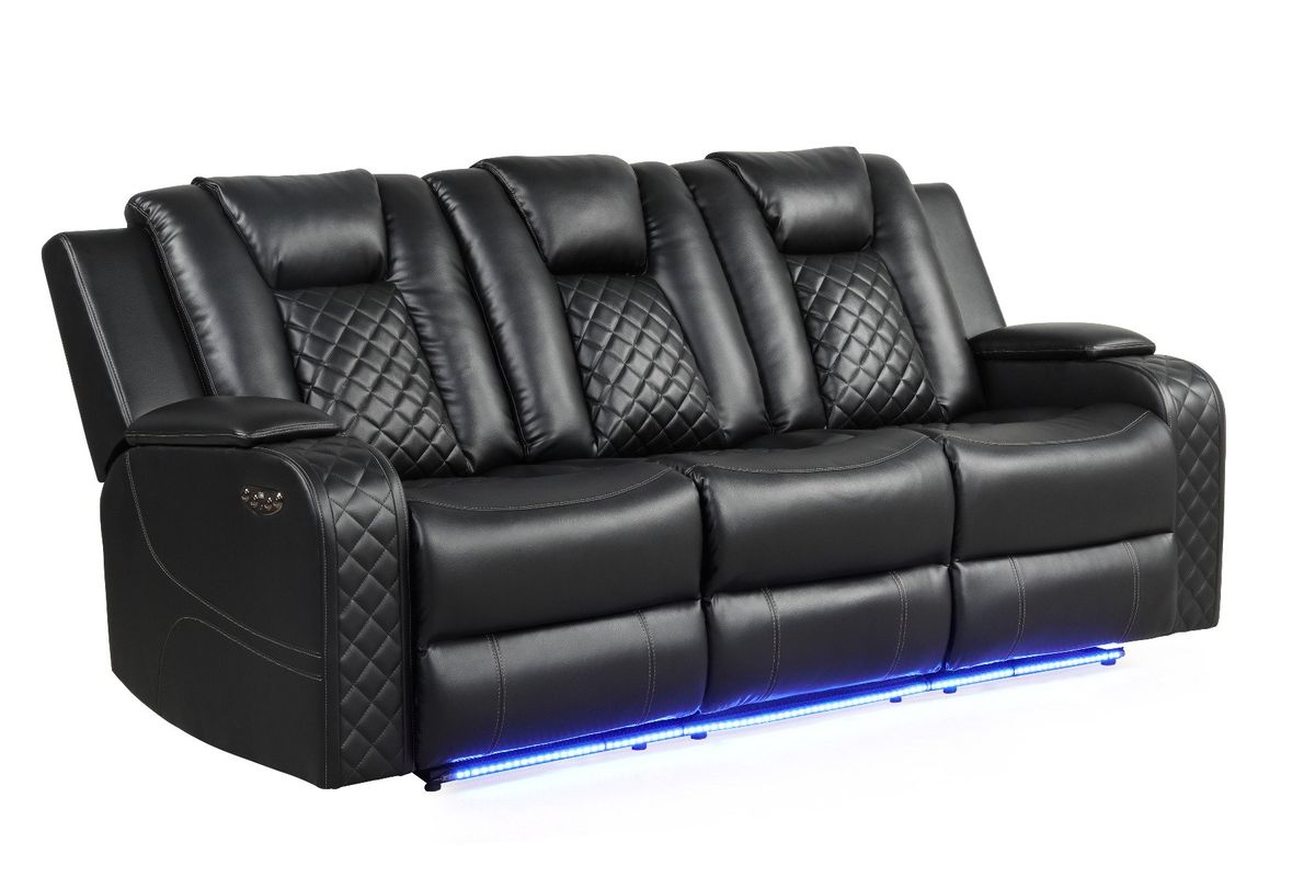 Galaxy Home Benz LED & Power Reclining Sofa in Black - galleria furniture outlet