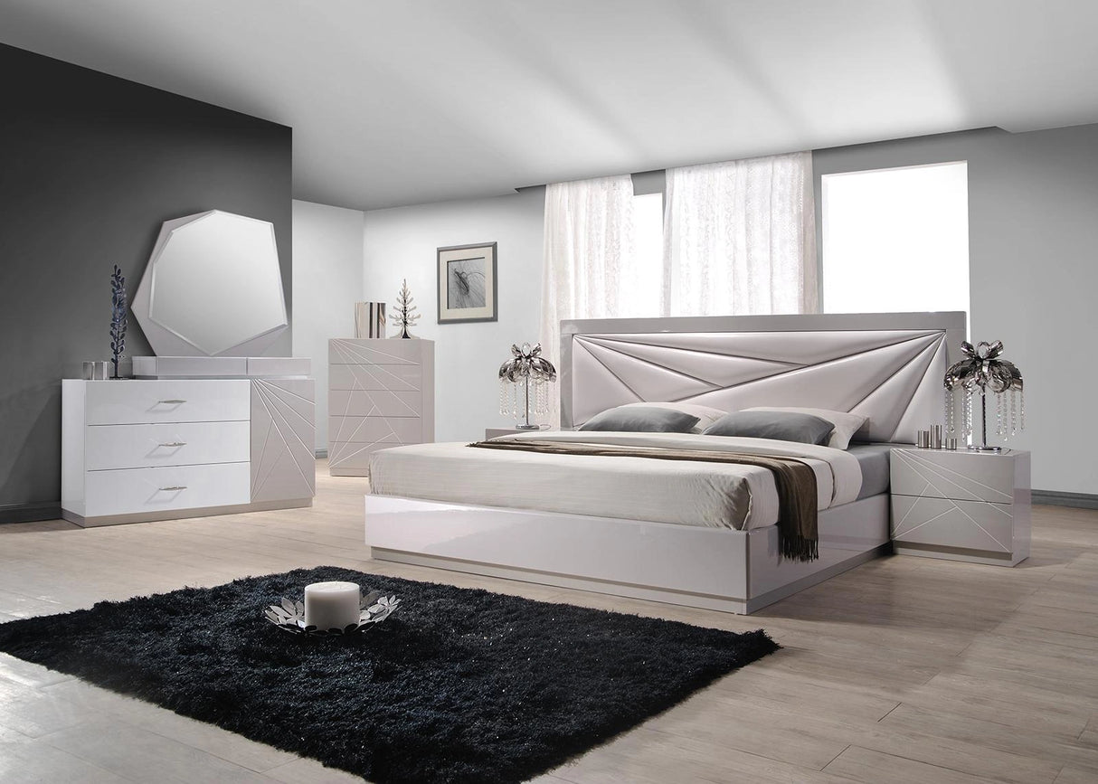 J&M Florence Queen Platform Bed in White and Taupe