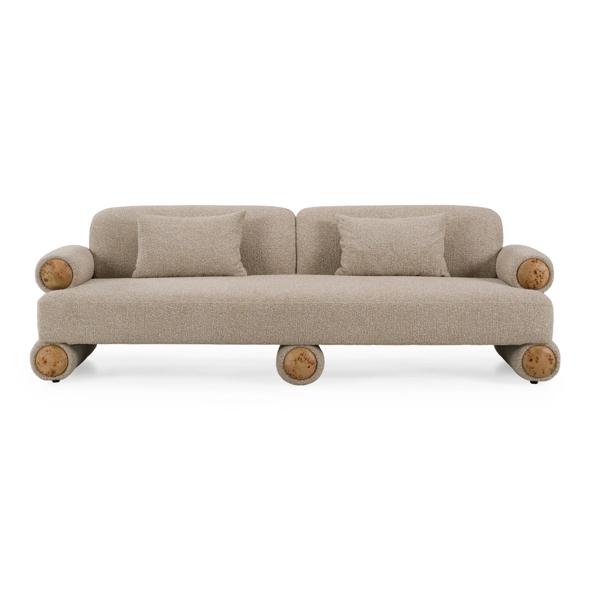 Odette - Modern Beige Fabric + White Burl Sofa