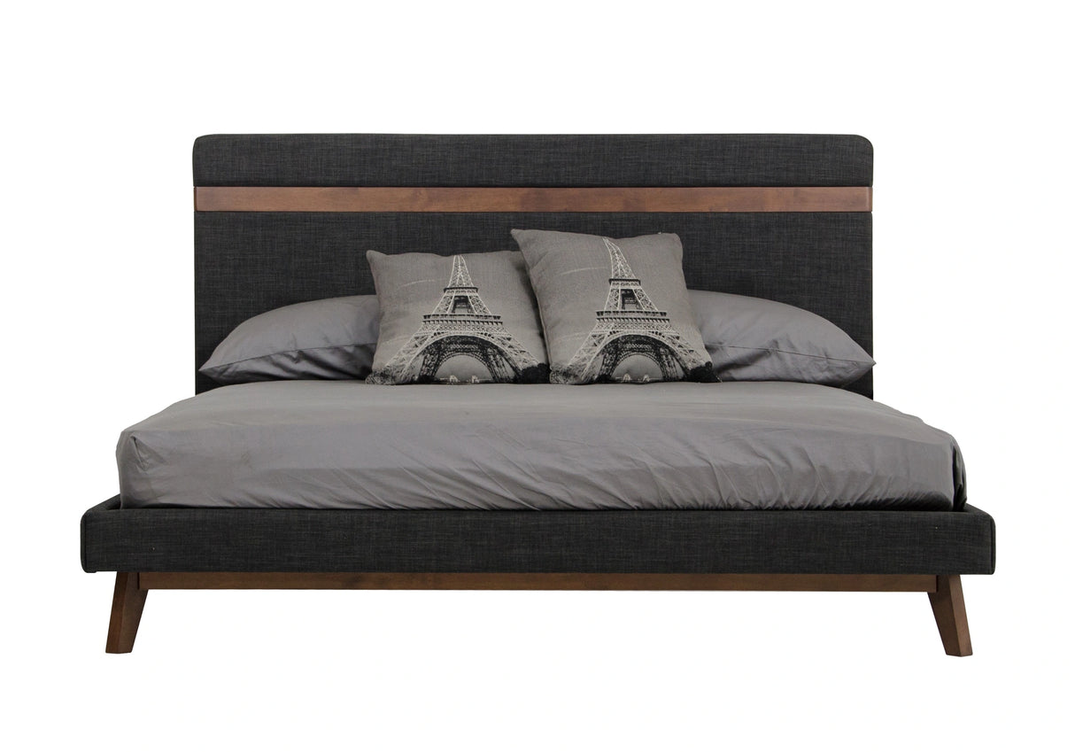 Dali Mid-Century Grey Fabric & Walnut Bed