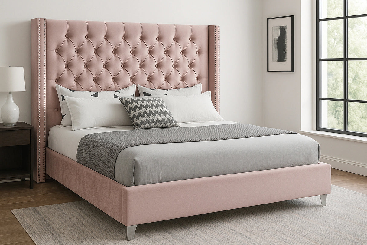Aiden Pink Velvet Queen Bed