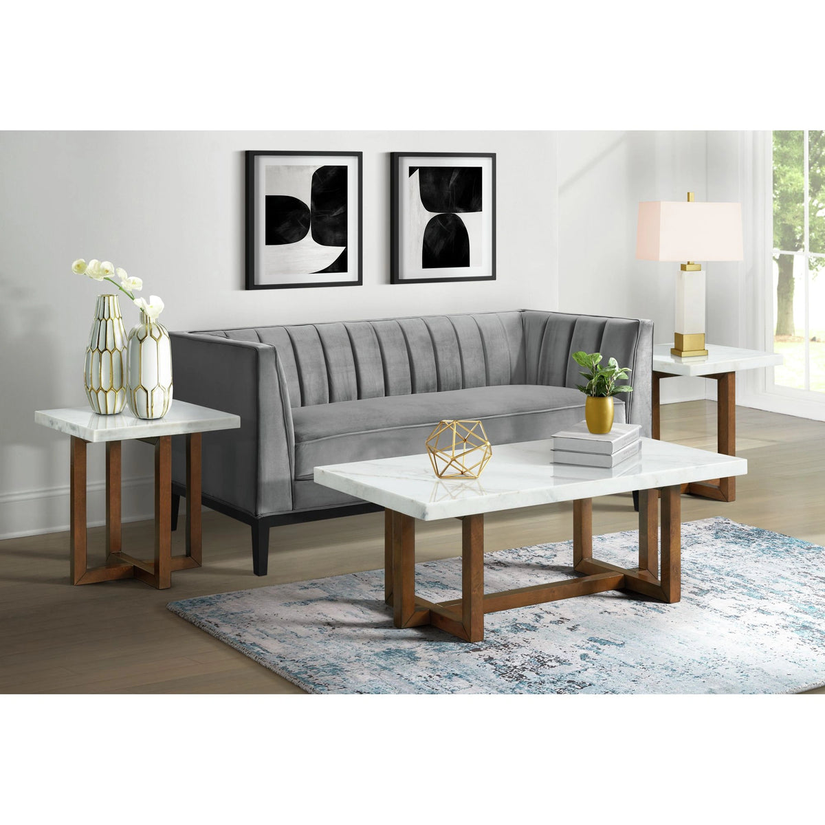 Morris 2PC Occasional Marble Table Set in White