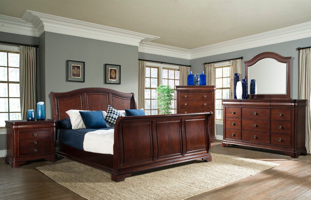 Elements International Cameron King Sleigh Bed in Dark Cherry