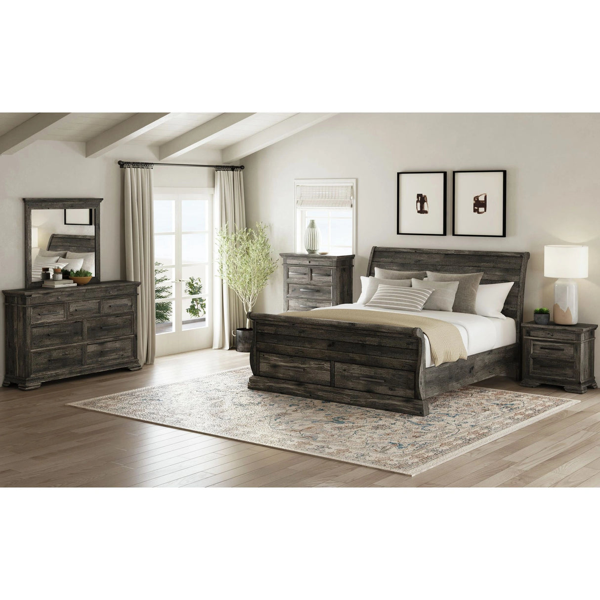 Park Ridge Sleigh Storage Bedroom Set in Charcoal