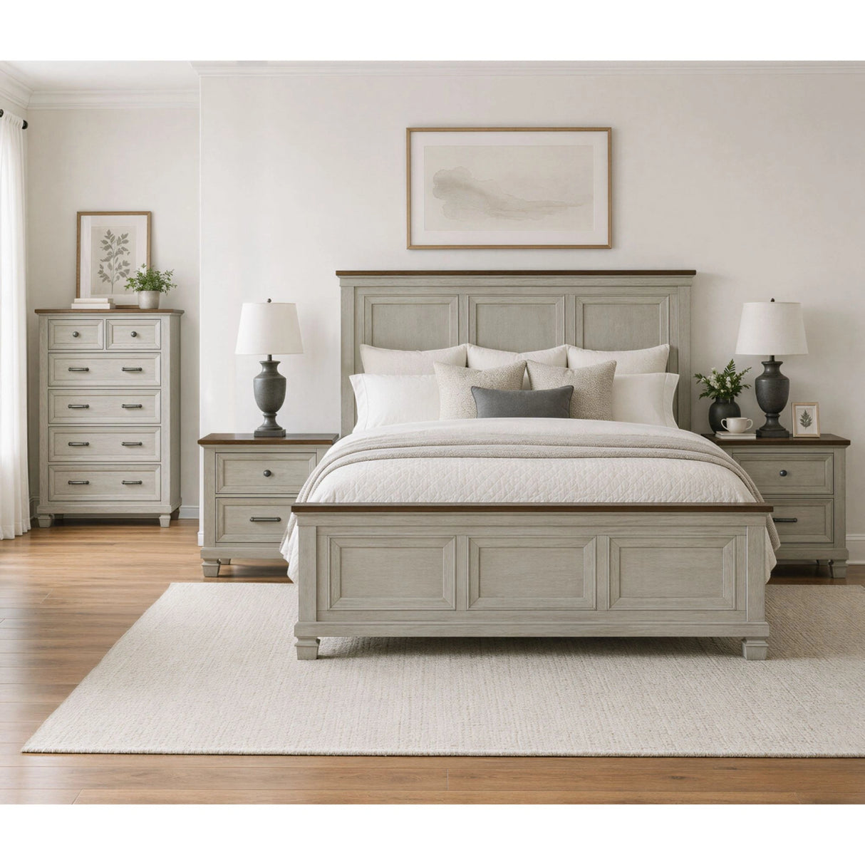 Farmington Bedroom Set in Medium Brown and Washed Stone
