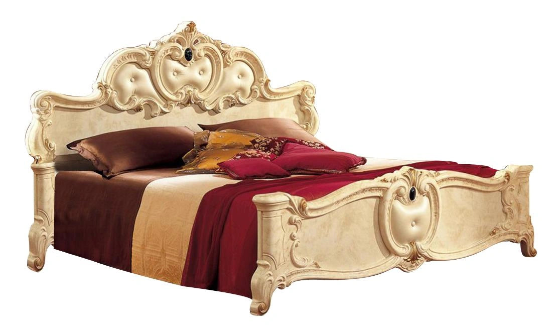 ESF Furniture Barocco King Leather Panel Bed in Ivory