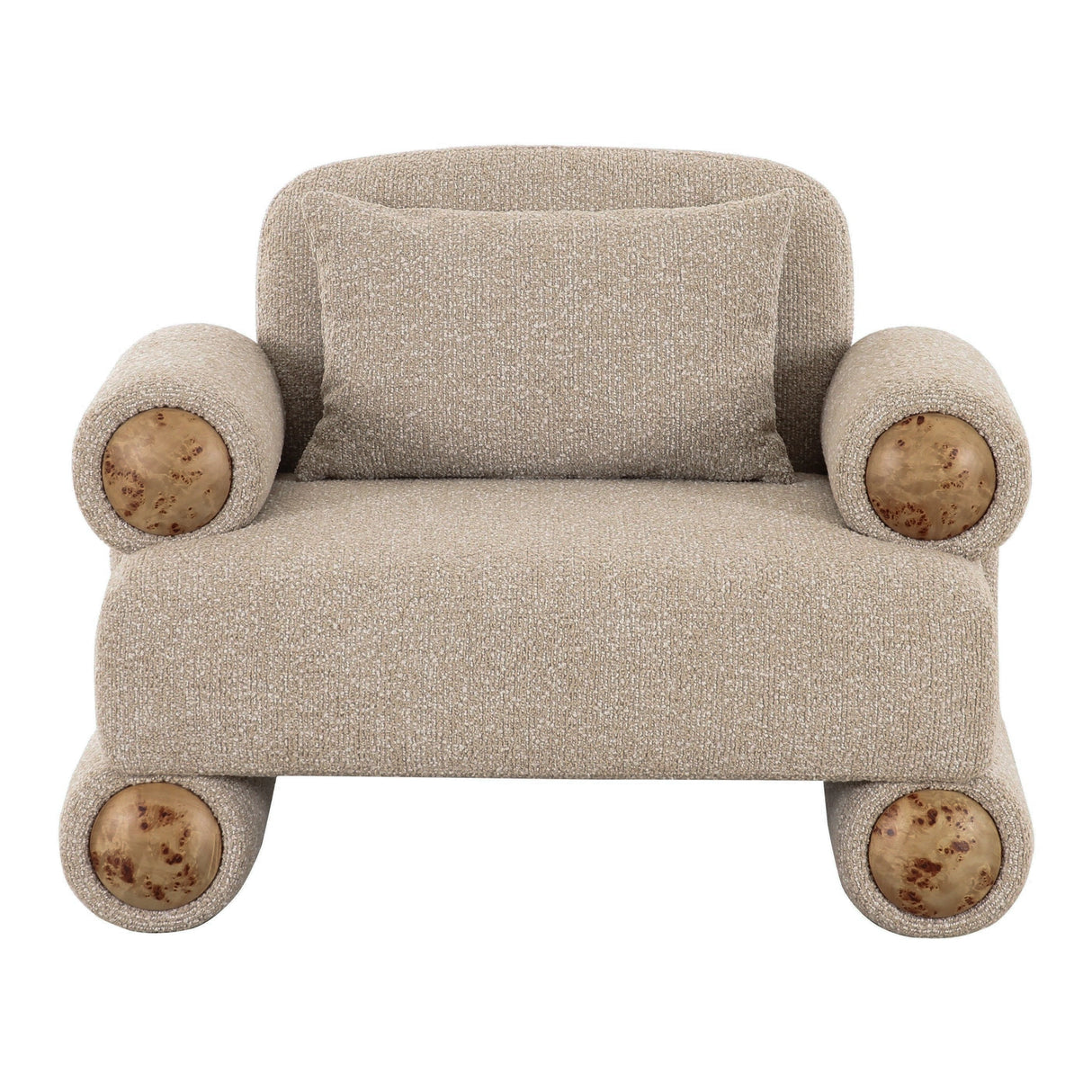 Odette - Modern Beige Fabric + White Burl Accent Chair