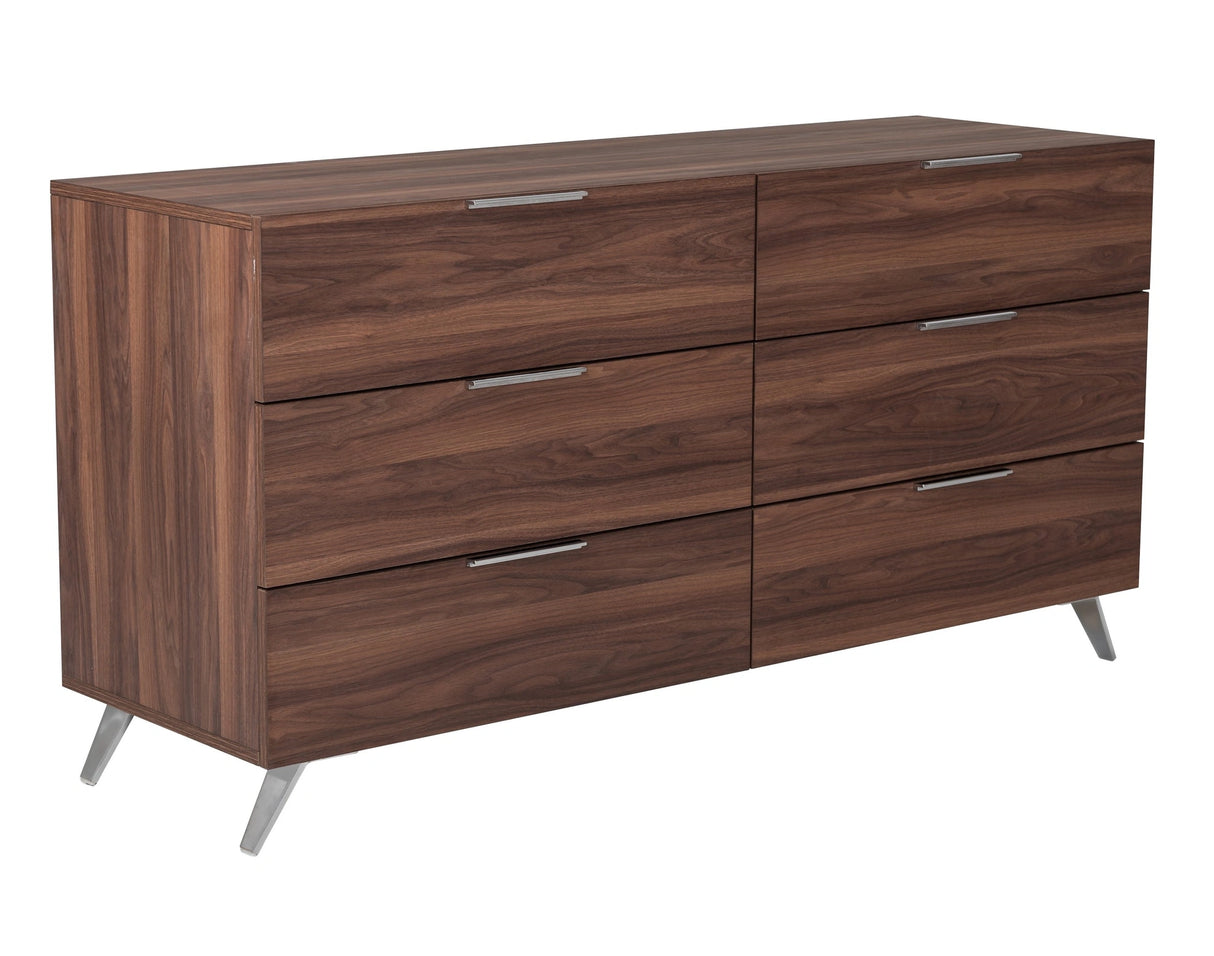 Tyree + Brooklyn - Modern Off-White Fabric + Walnut 4-Piece Bedroom Set