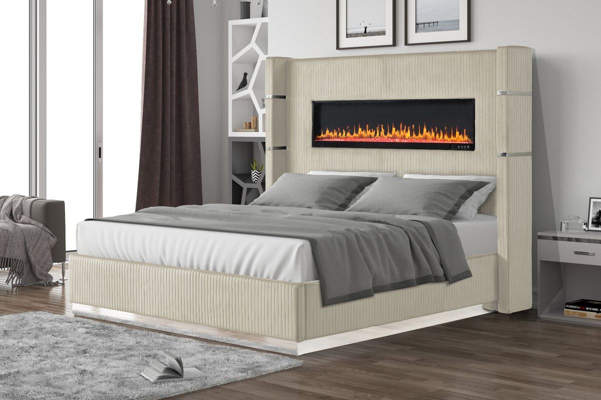 Galaxy Home Lizelle King Bed in with Ambient Lighting in Beige - galleria furniture outlet