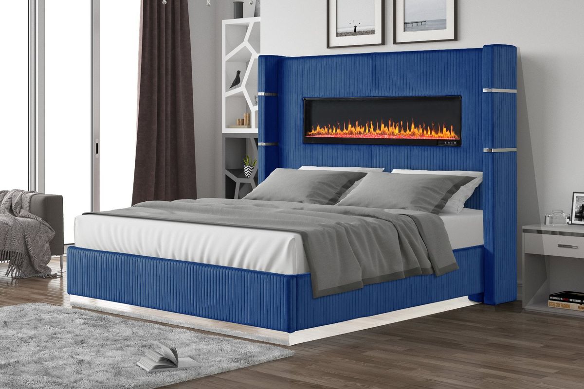 Galaxy Home Lizelle King Bed in with Ambient Lighting in Blue