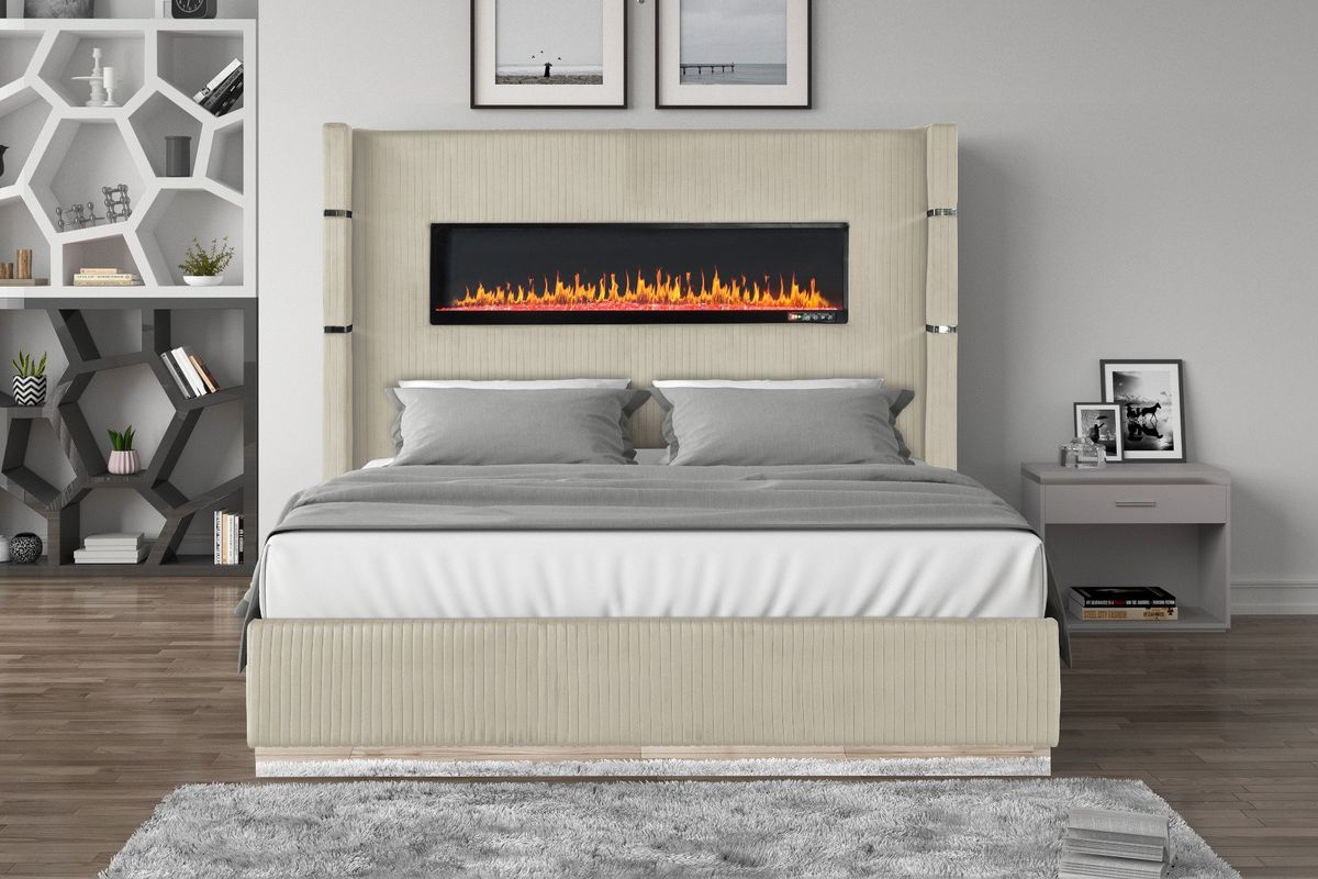 Galaxy Home Lizelle Queen Bed in with Ambient Lighting in Beige