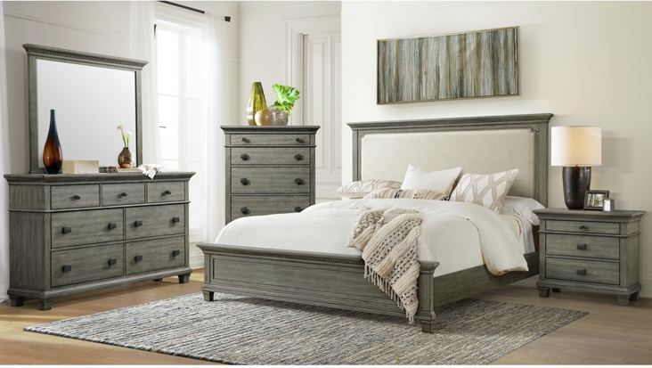 Elements International Crawford King Panel Bed in Gray