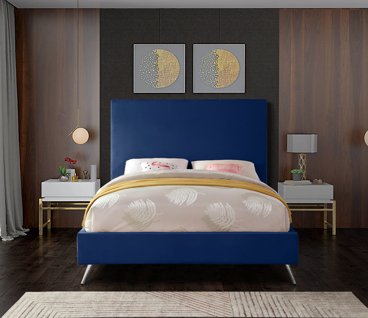 Jasmine Navy Velvet Queen Bed