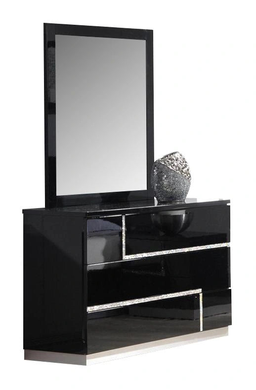 J&M Lucca Dresser and Mirror in Black Lacquer