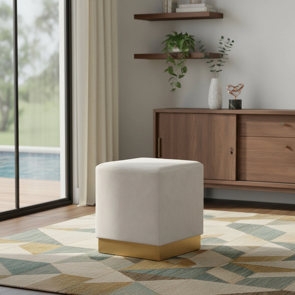 Jax Cream Velvet Ottoman/Stool
