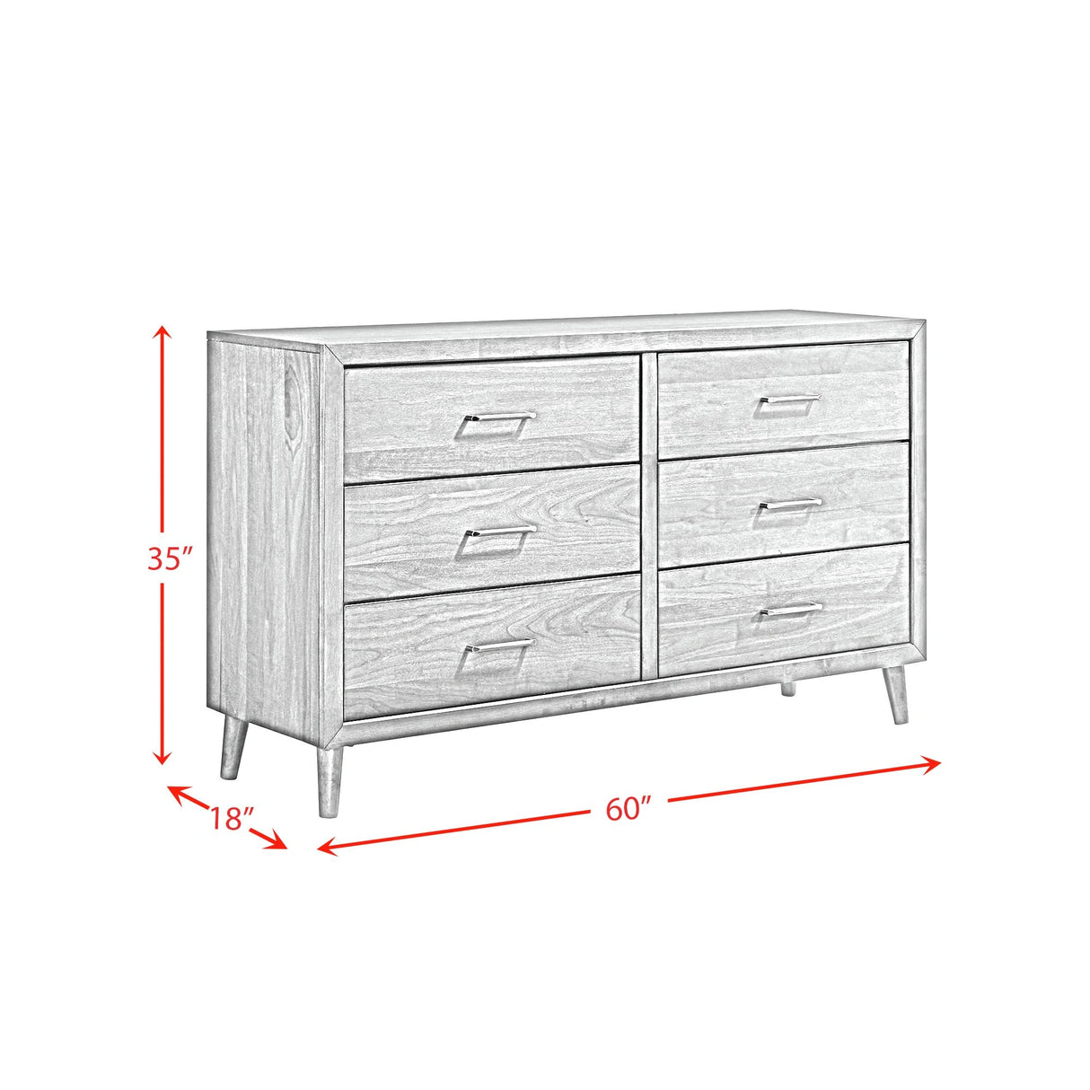 Malibu 6-Drawer Dresser in Walnut