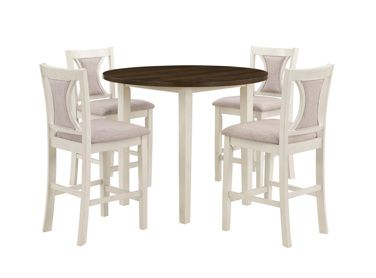 HUDSON 42" ROUND COUNTER TABLE & 4 CHAIR SET-BROWN/CREME
