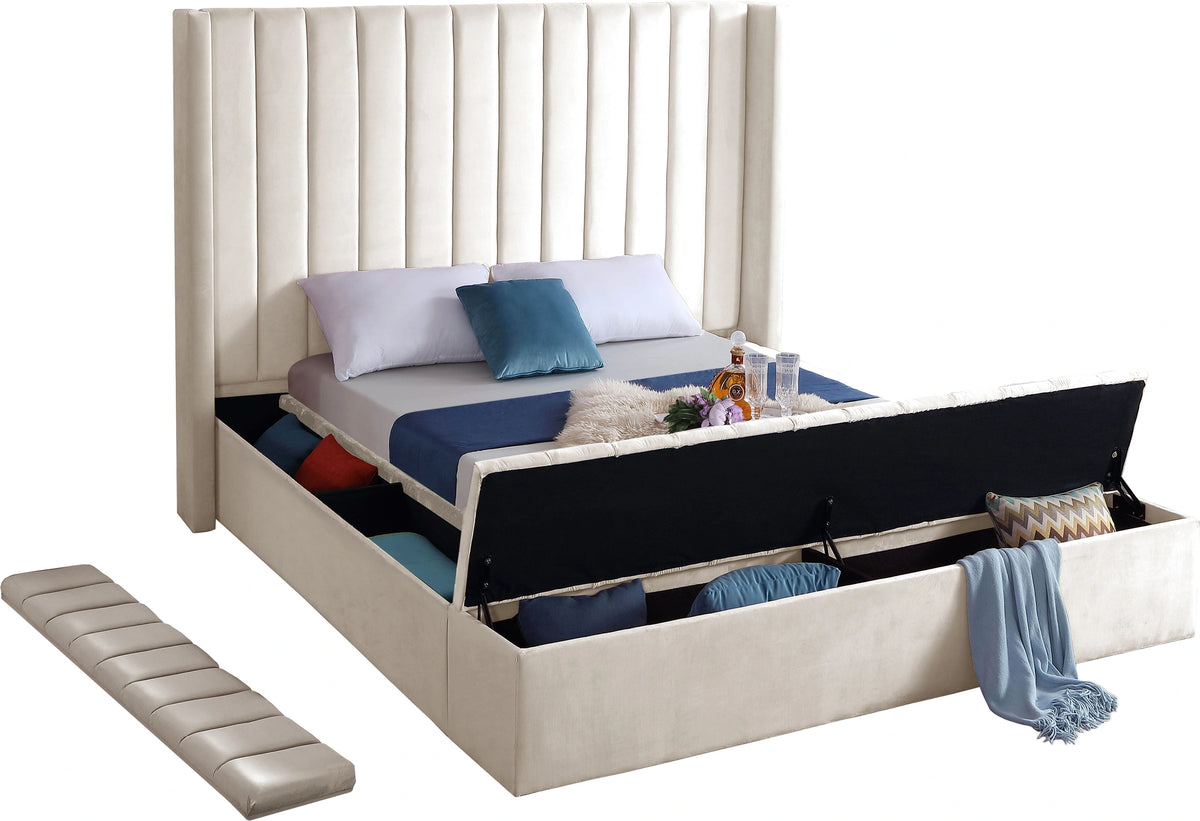 Kiki Cream Velvet King Bed (3 Boxes)