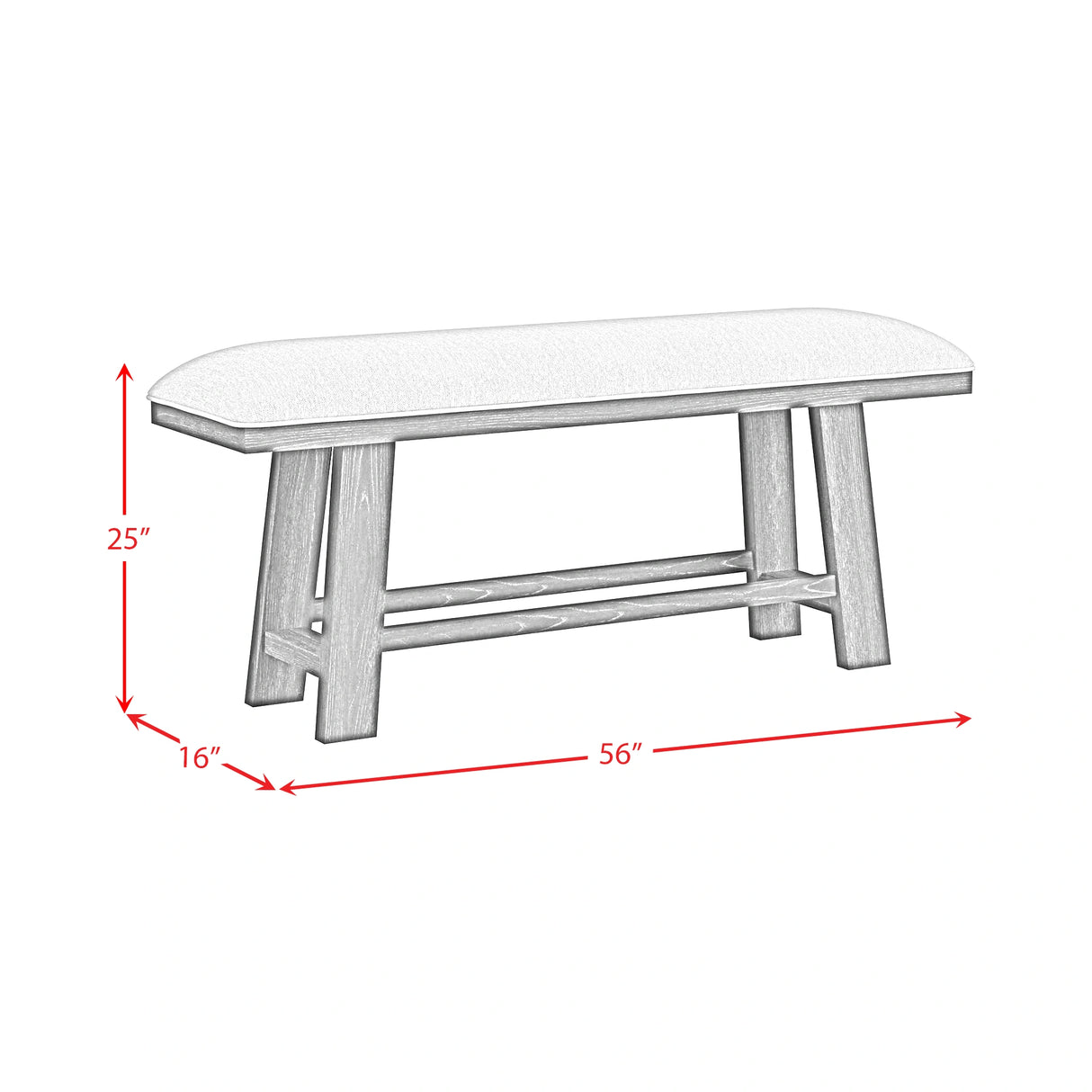 Transcend Bench with Light Grey Fabric in Charcoal