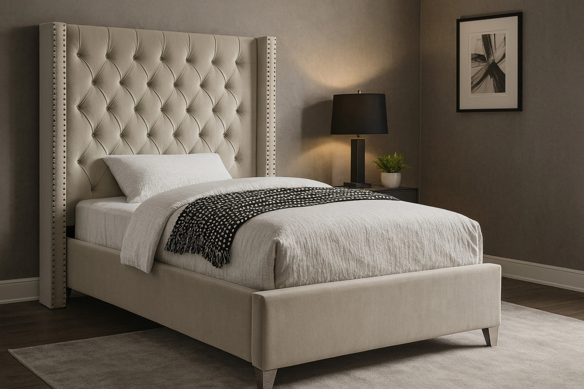 Aiden Cream Velvet Twin Bed