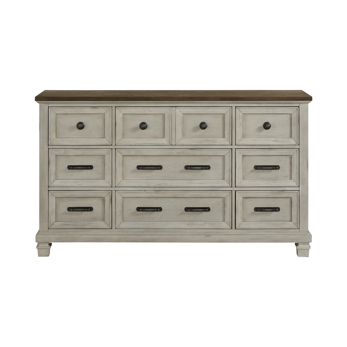 Farmington 9-Drawer Dresser in Medium Brown and Washed Stone