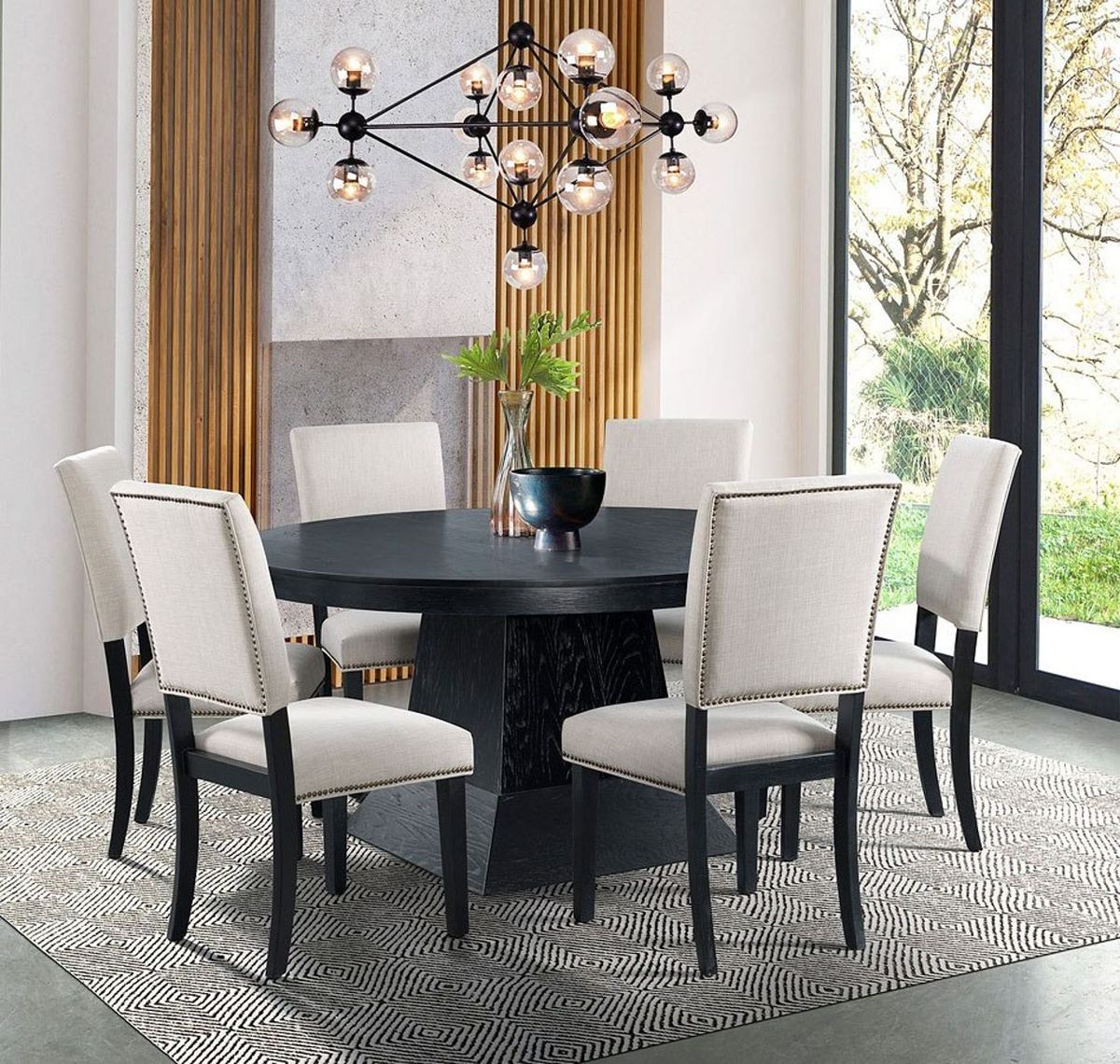 Elements International Maddox Dining Table in Dark Wire Brush