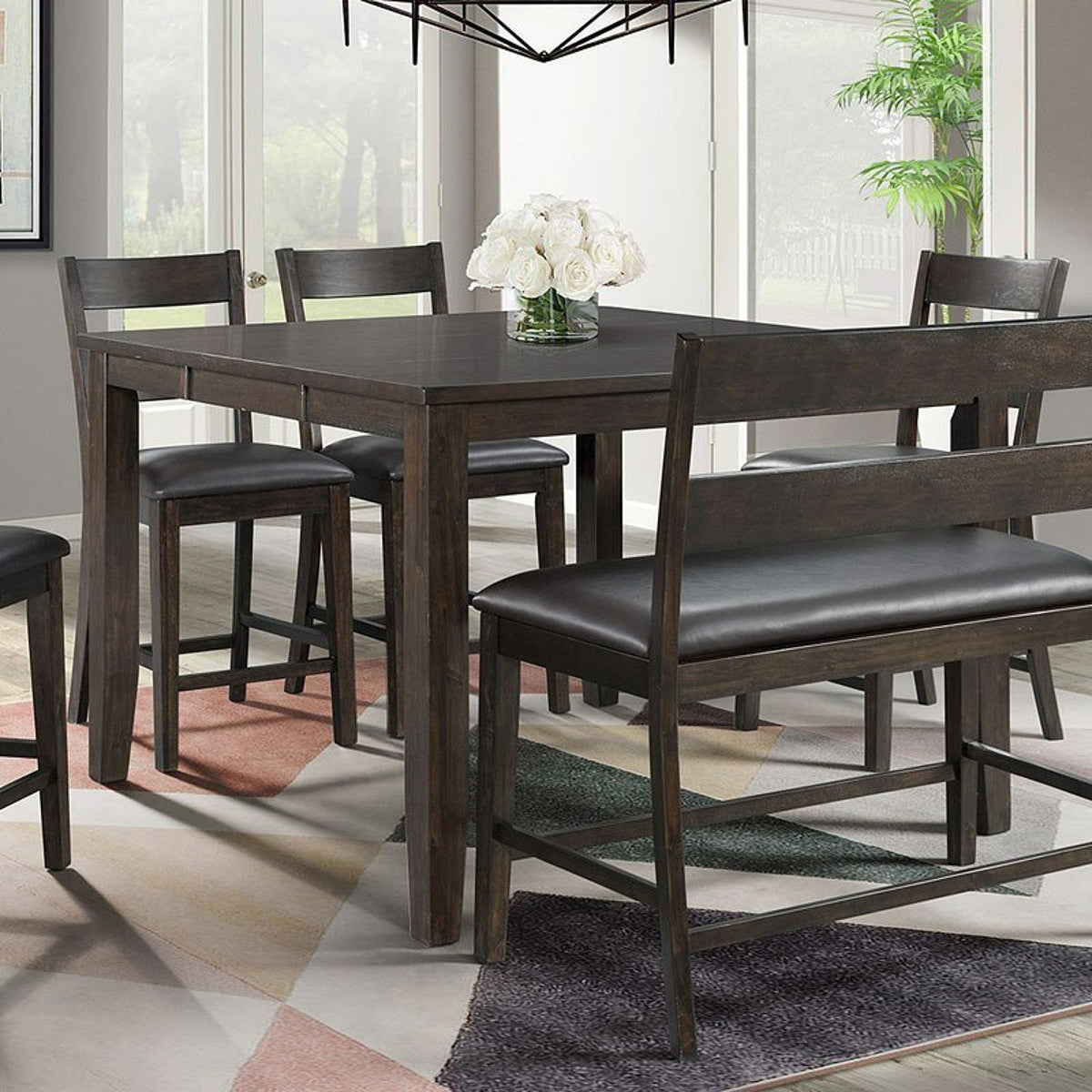 Elements International Mango Counter Height Dining Table in Dark Brown
