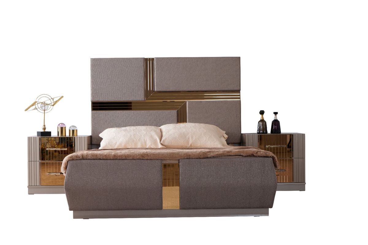 Galaxy Home Lorenzo Gold Detailed Tufted Upholstery Queen Bed in Grey - galleria furniture outlet