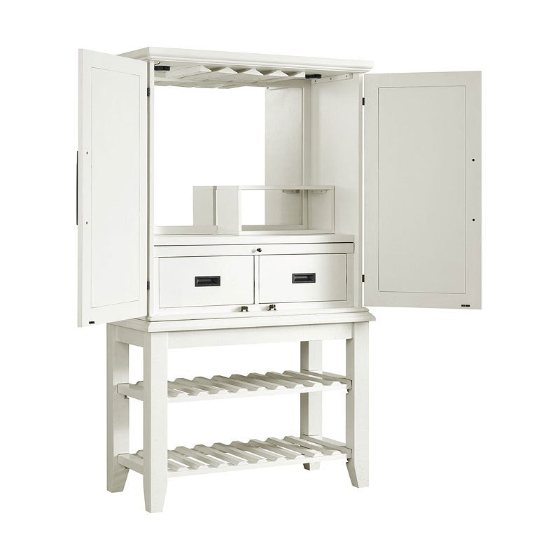 Elements International Stone Bar Buffet w/ith Hutch in White