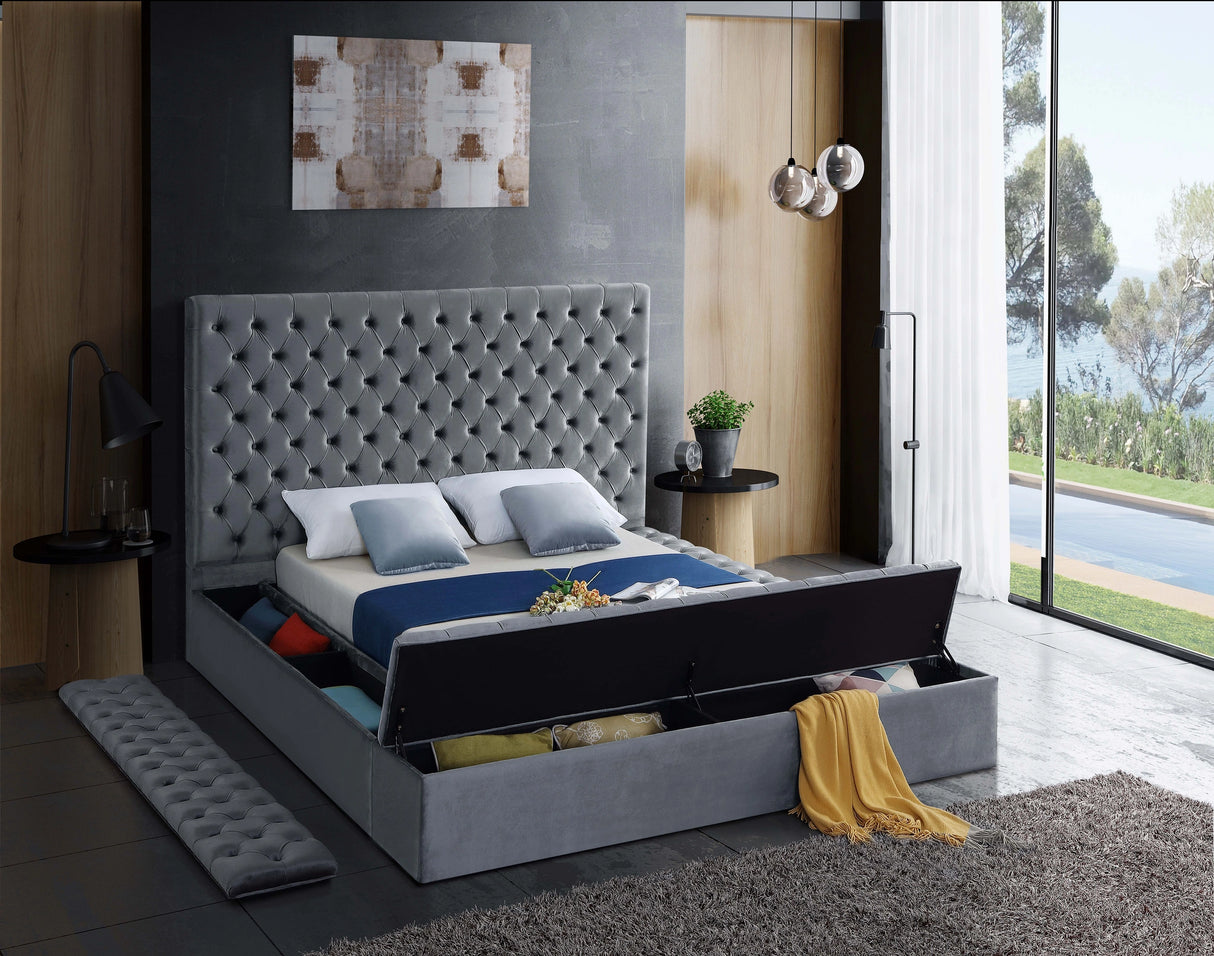 Bliss Grey Velvet King Bed (3 Boxes)