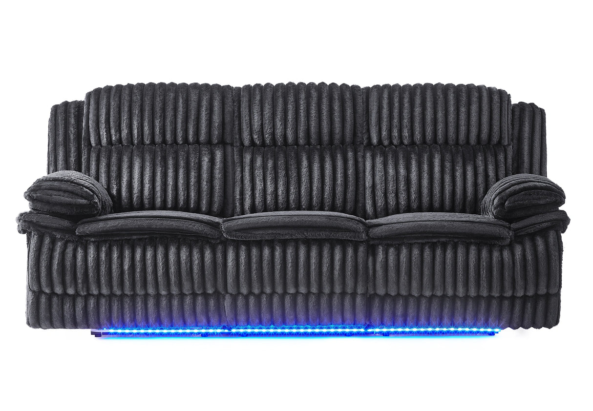 U8686 Black Pwr Rec Sofa with LED, Hidden Drawer and Drop Down Table
