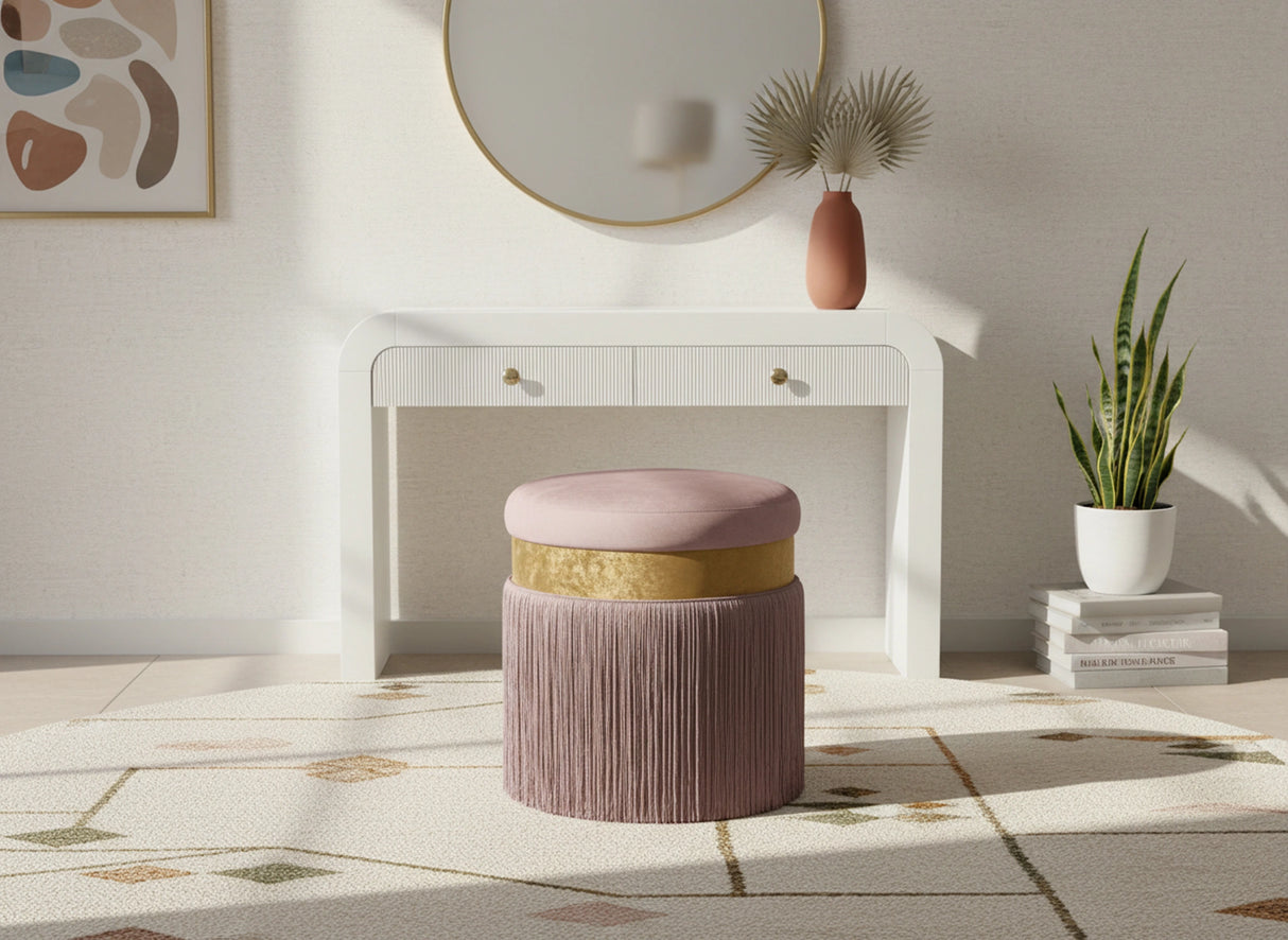 Yasmine Pink Velvet Ottoman/Stool