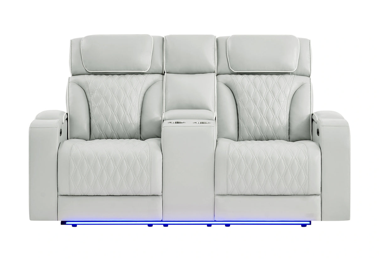 U8611 Blanche Pwr Con Rec Loveseat with PHR, LED and Speaker