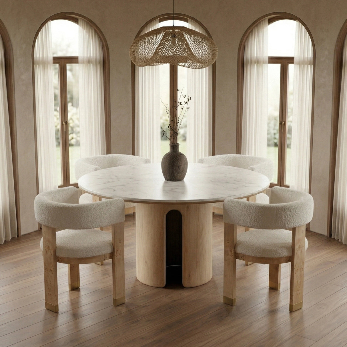 Zorhan - Modern White Marble + Mango Round Dining Table