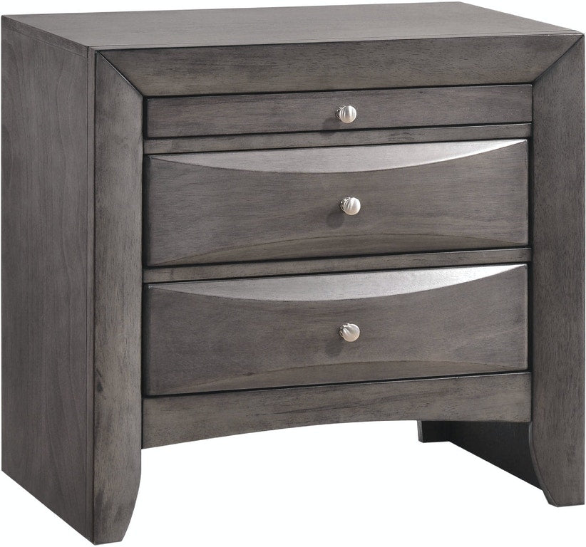 Elements International Emily Grey 3 Drawer Nightstand in Gray image