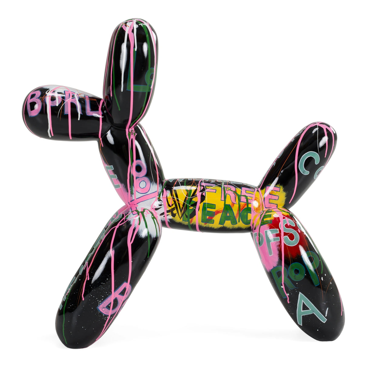 Graffiti Balloon Dog - Black + Multi-Color Sculpture
