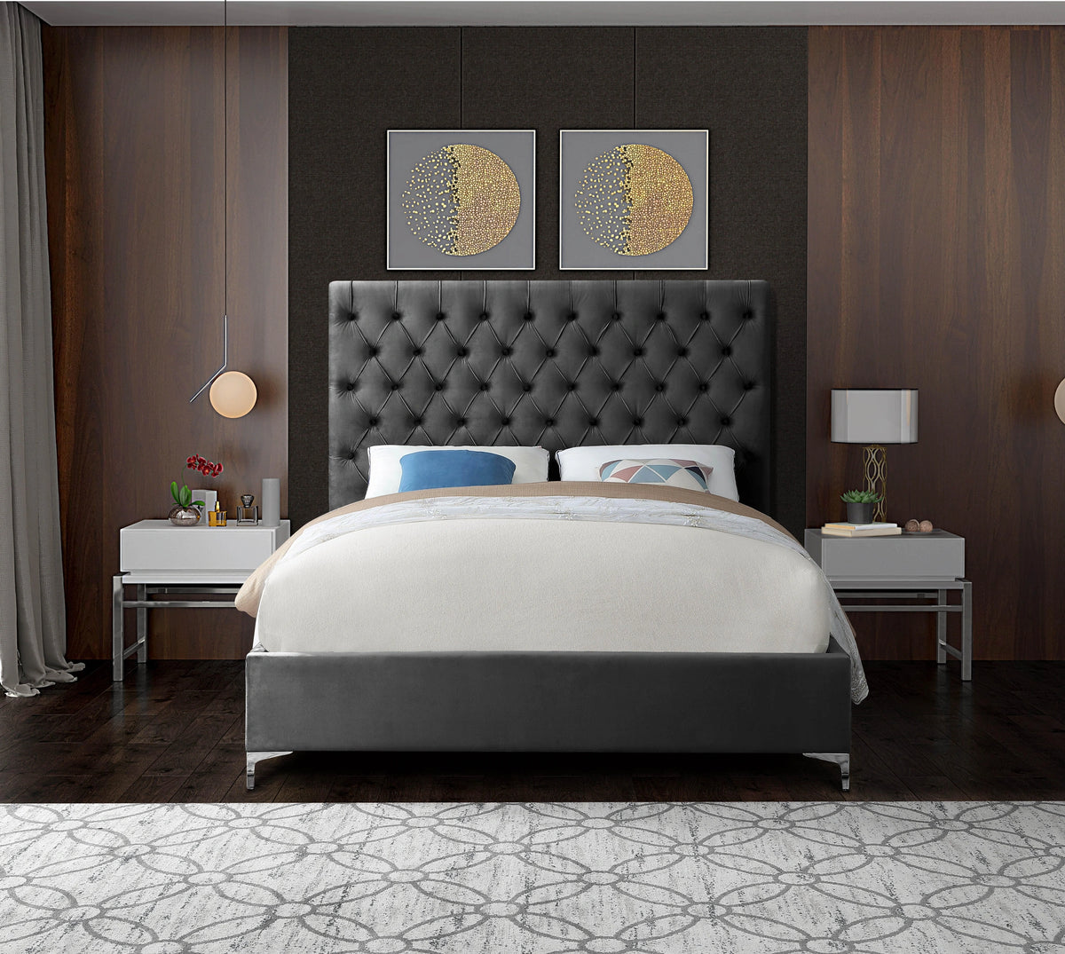 Cruz Grey Velvet King Bed